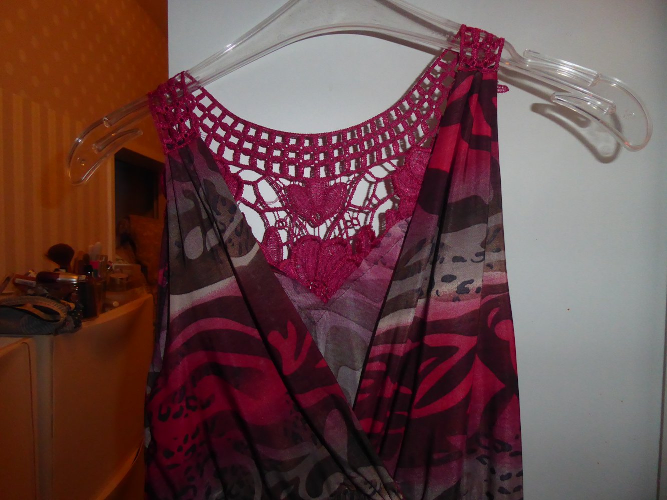 Kleid Sommerkleid Maxikleid 40 M rot braun Strech Jersey Fehler