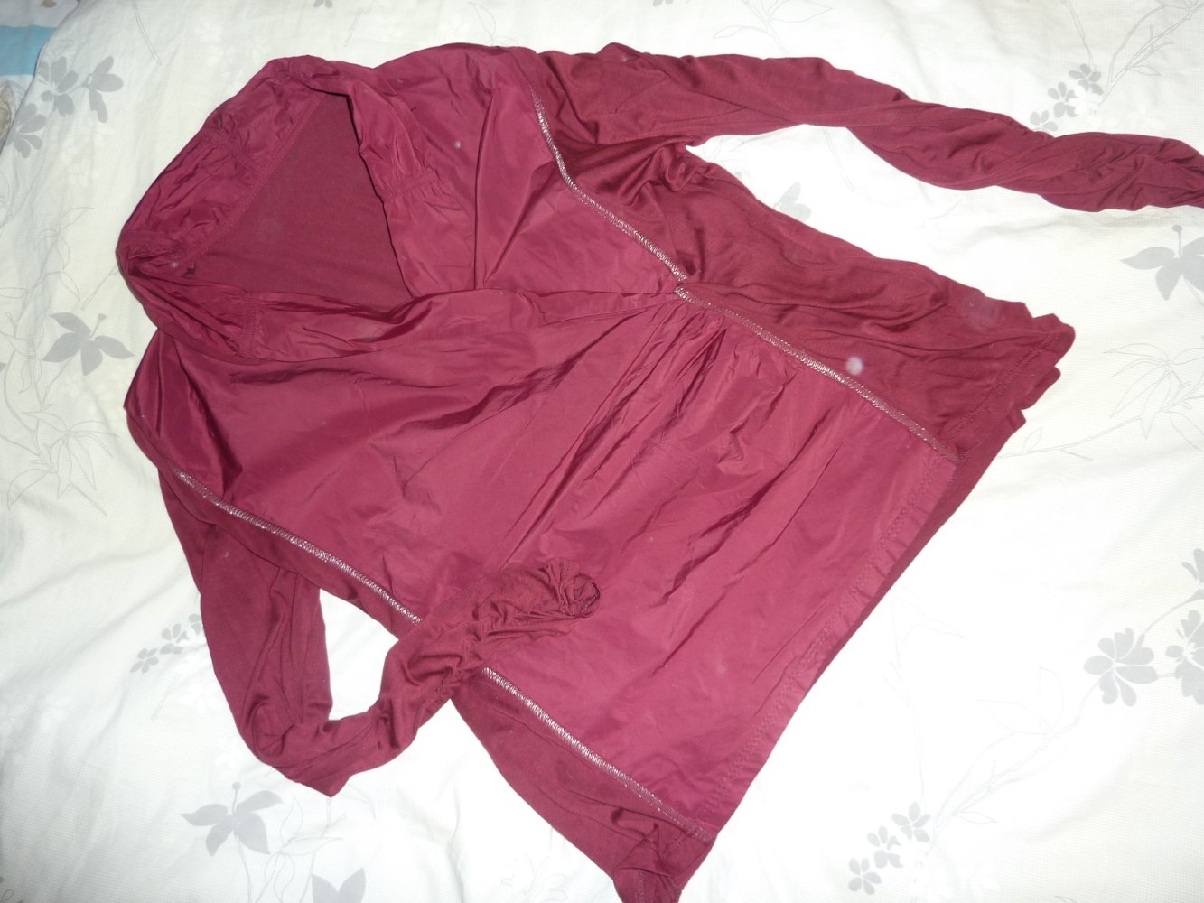 Damen Shirt 48 XXL weinrot Viskose Raffung Schalkragen langarm 