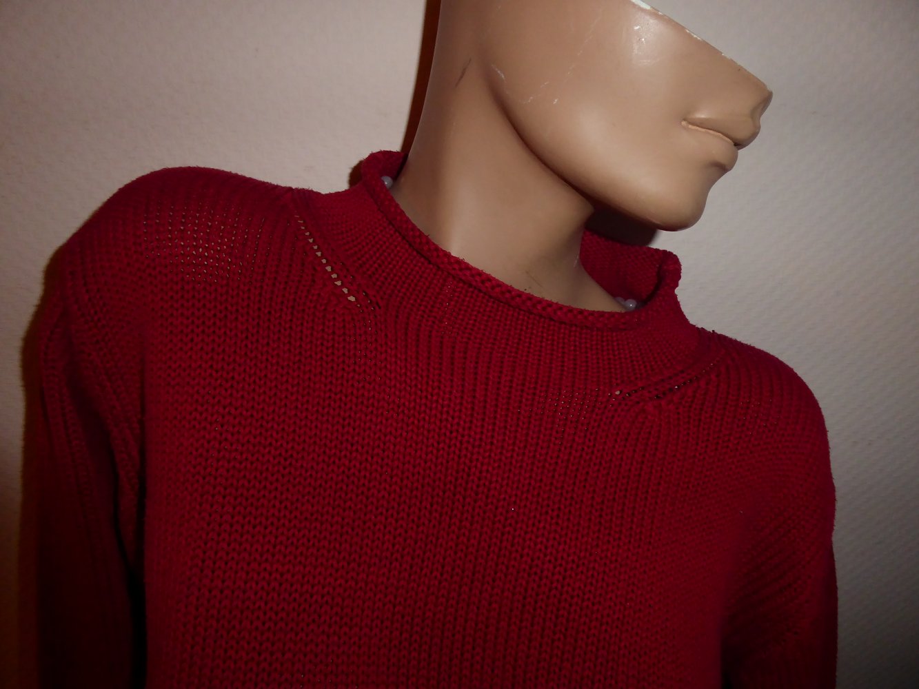 Damen Pullover L 42 rot keine Strickjacke Pulli mit Baumwolle Grobstrick