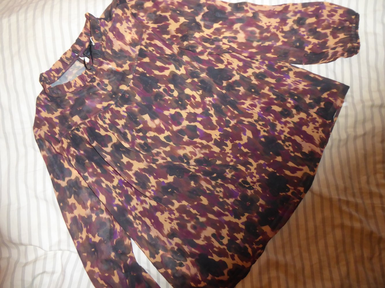 Bluse NEU stylische Tunika langarm 44 46 XL braun lila schwarz Chiffonbluse