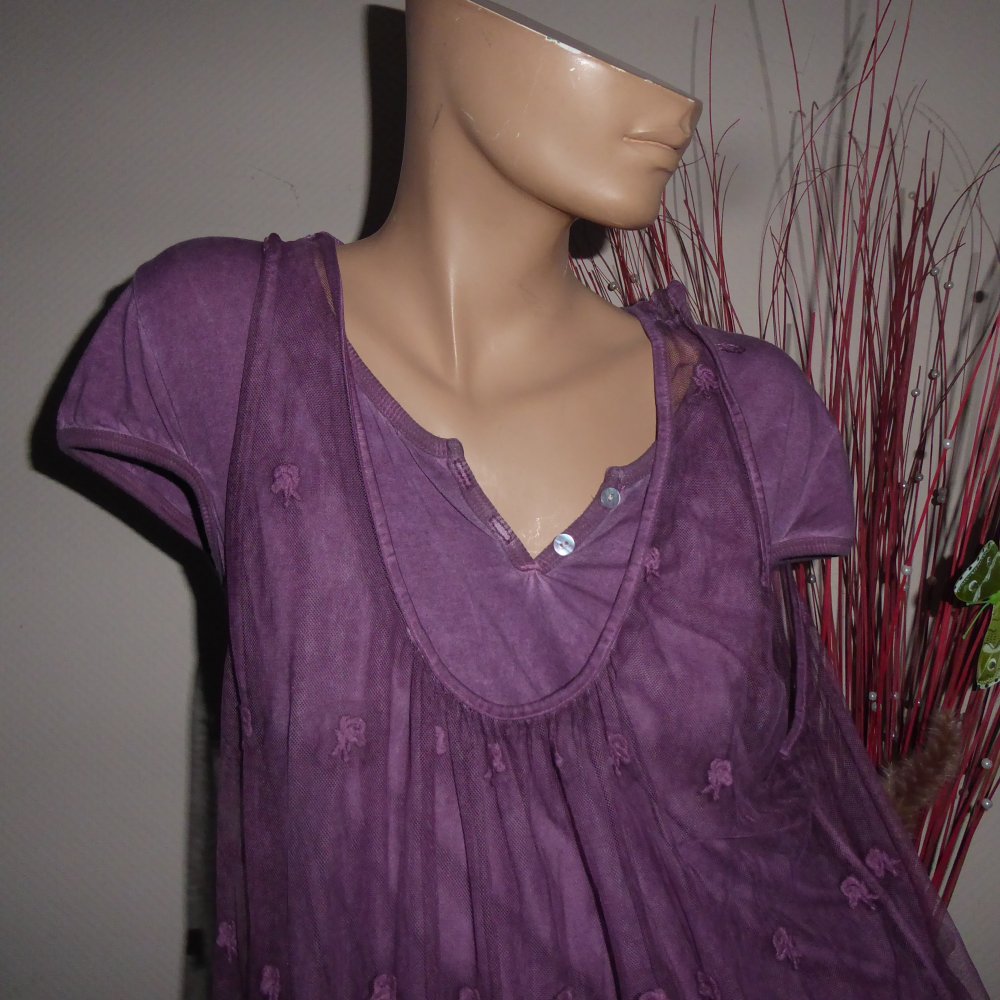 2 Teile Zweiteiler Combi Longtop Lonshirt Minikleid Shirt Top lang M S 38 40 beere Italy Baumwolle 