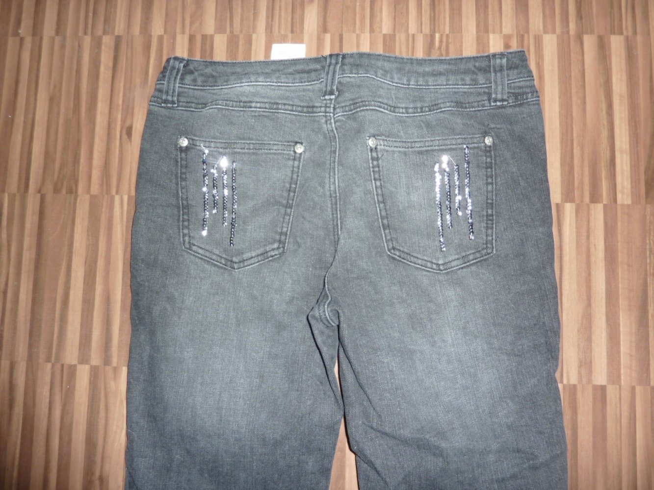Damen Jeans Hose Gr. 40 Pailetten John Baner destroyed anthrazit grau NP 79 €