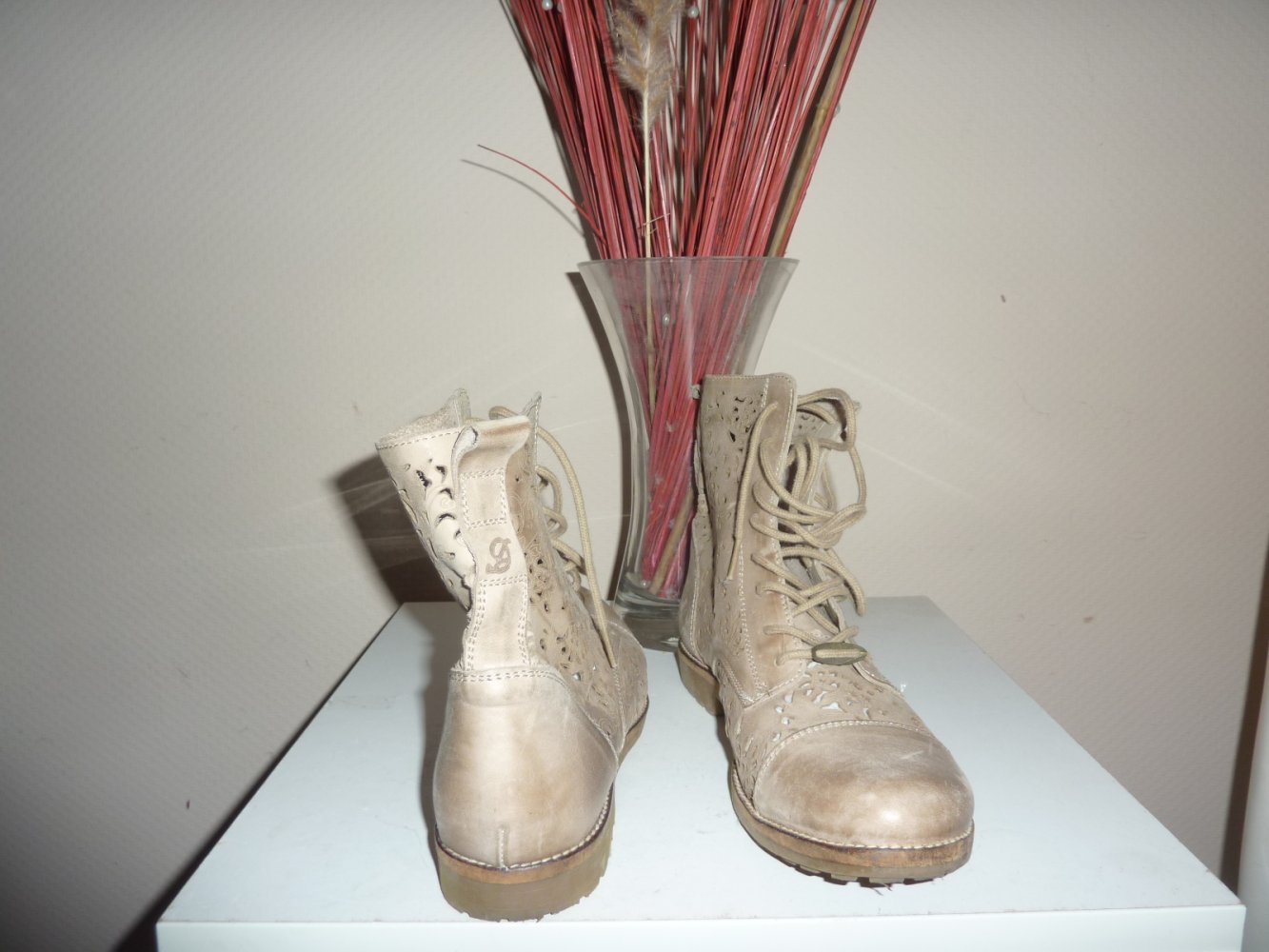 Original Deerberg 42 beige Steifel flach Boots Schuhe Stiefelettten echtes Leder Lederstiefel Sommerstiefel