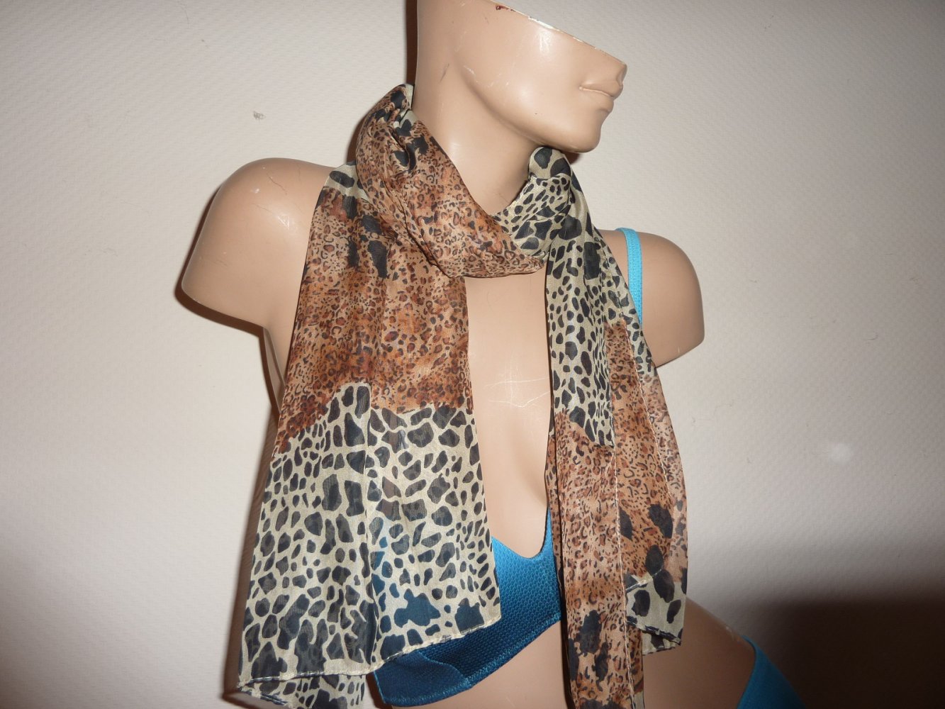 Chiffon Schal NEU Leo Look braun 48 x 150 cm Tuch Stola Halstuch