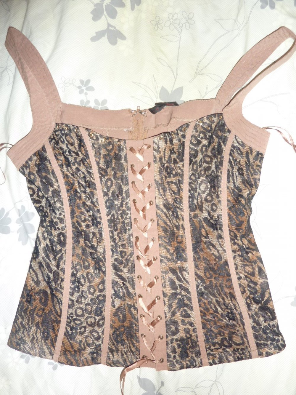 SEXY Corsage Top NEU Gr. L wie M 38 40 Leo Animal Leopard braun beige LOVIE