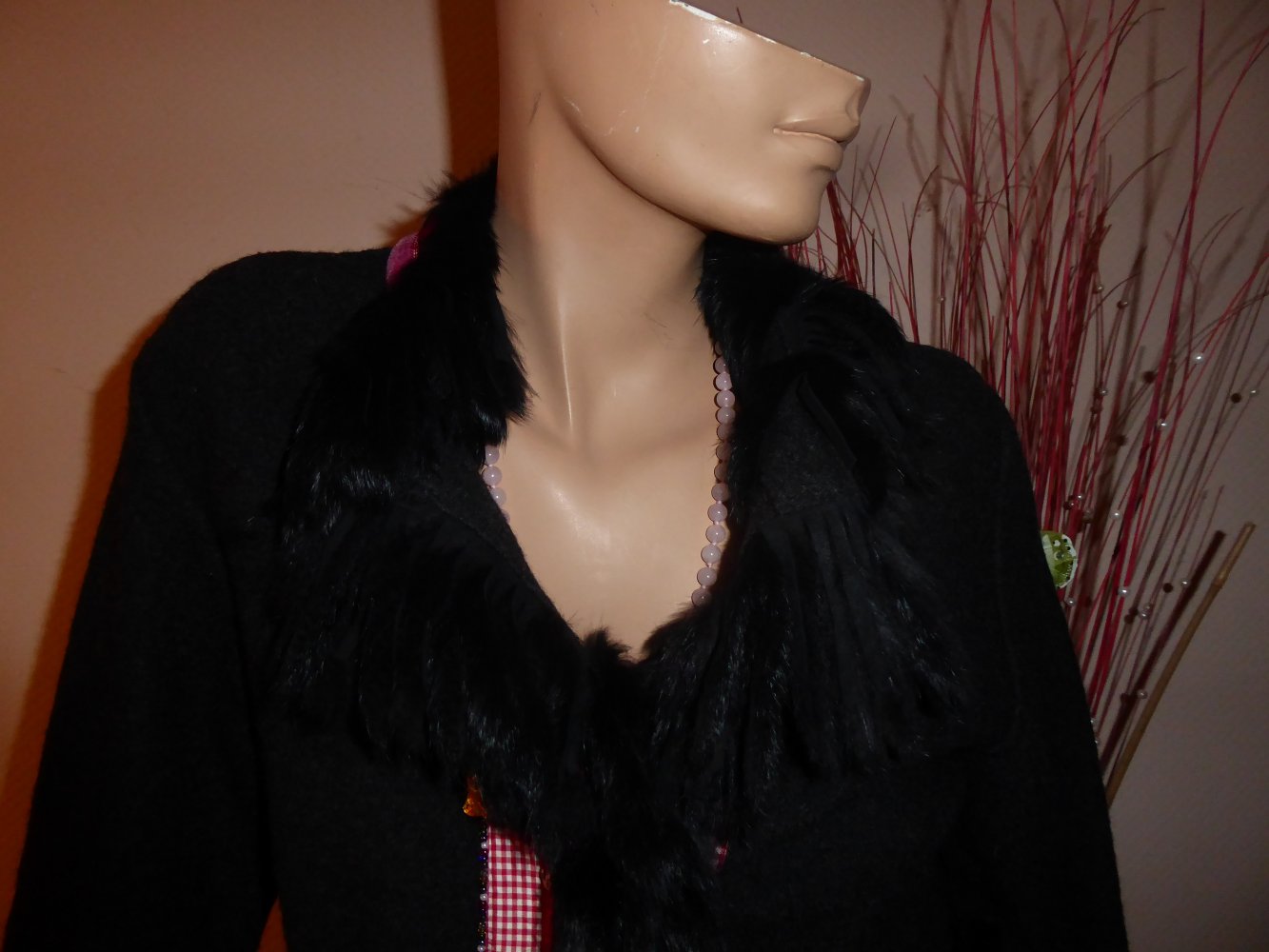 Damen Walkjacke Wolljacke Cardigan 40 M schwarz anthrazit rot Nice Connection 