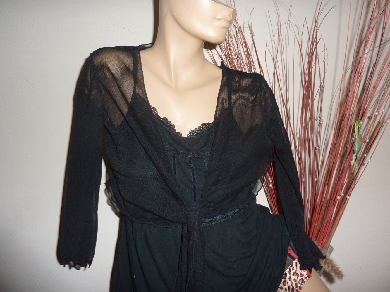 Bolero schwarz NEU L XL XXL 44 46 48 Mesh Stretch 3/4 Arm Bolerojacke