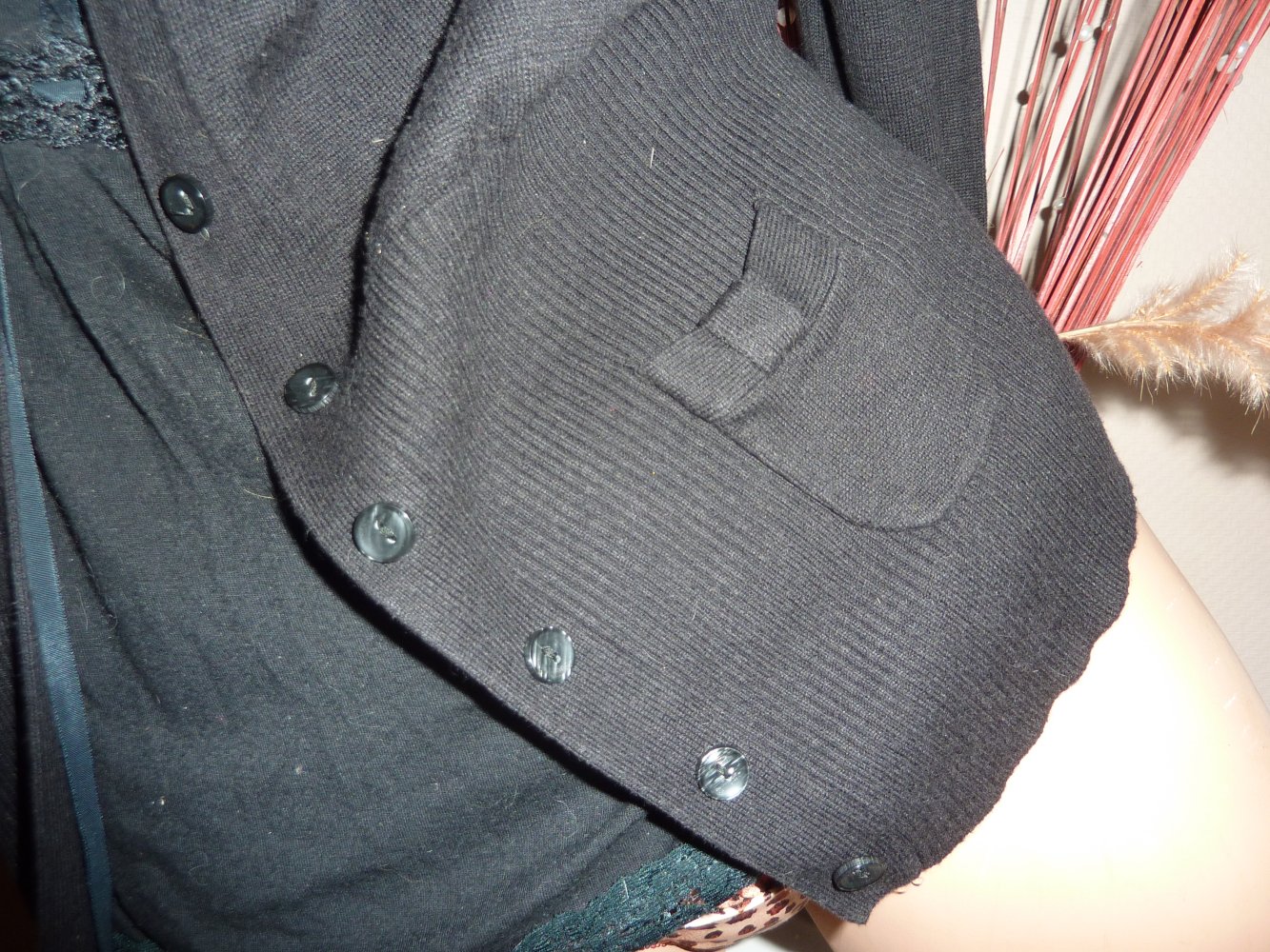 Damen Jacke Strickjacke Cardigan L 42 44 (46) schwarz Baumwolle Viskose Bleu Motion