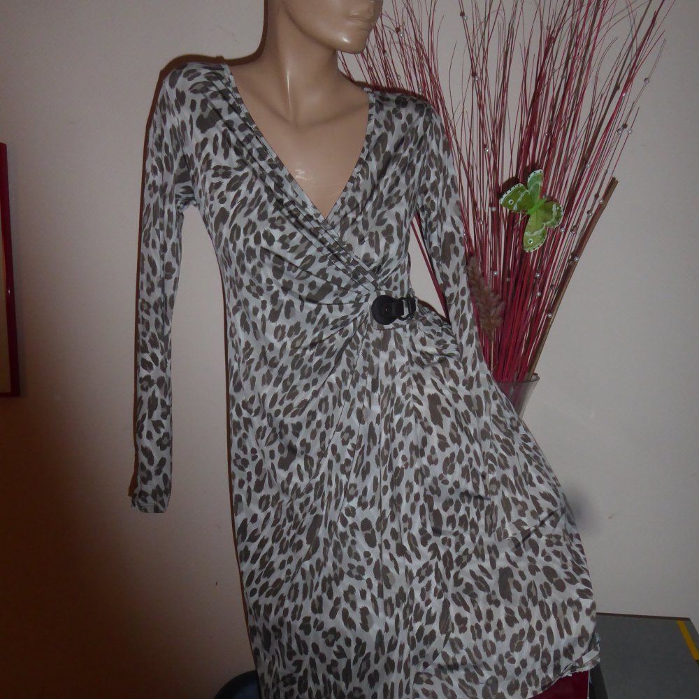 Kleid 38 S 40 M oliv Sommerkleid Coctailkleid Gozzi Paris Jerseykleid Shirtkleid