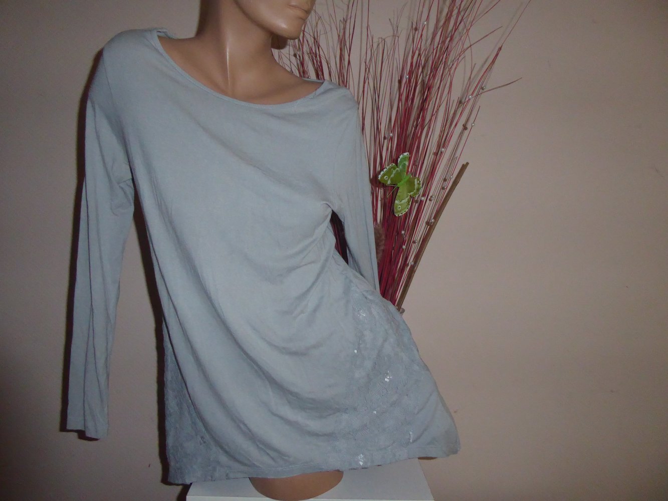 Longshirt Shirt lang neuwertig M L 40 42 grau BPC Viskose keine Tunika Jersey langarm