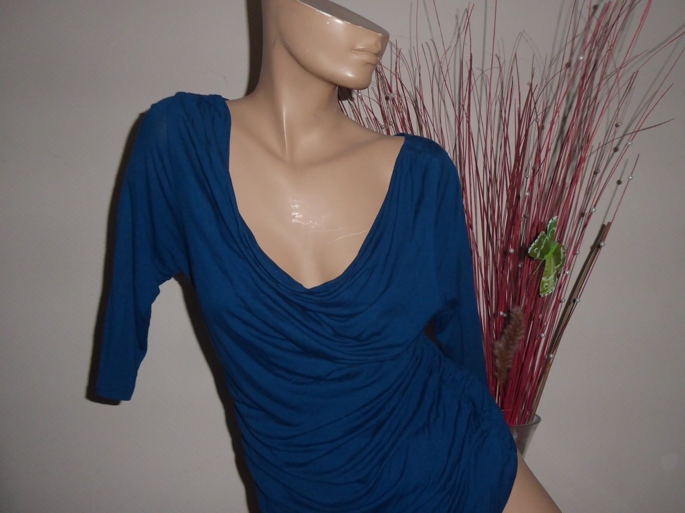 Damen Shirt Tunika L 40 42 petrol gerafft neuwertig H und M Viskose