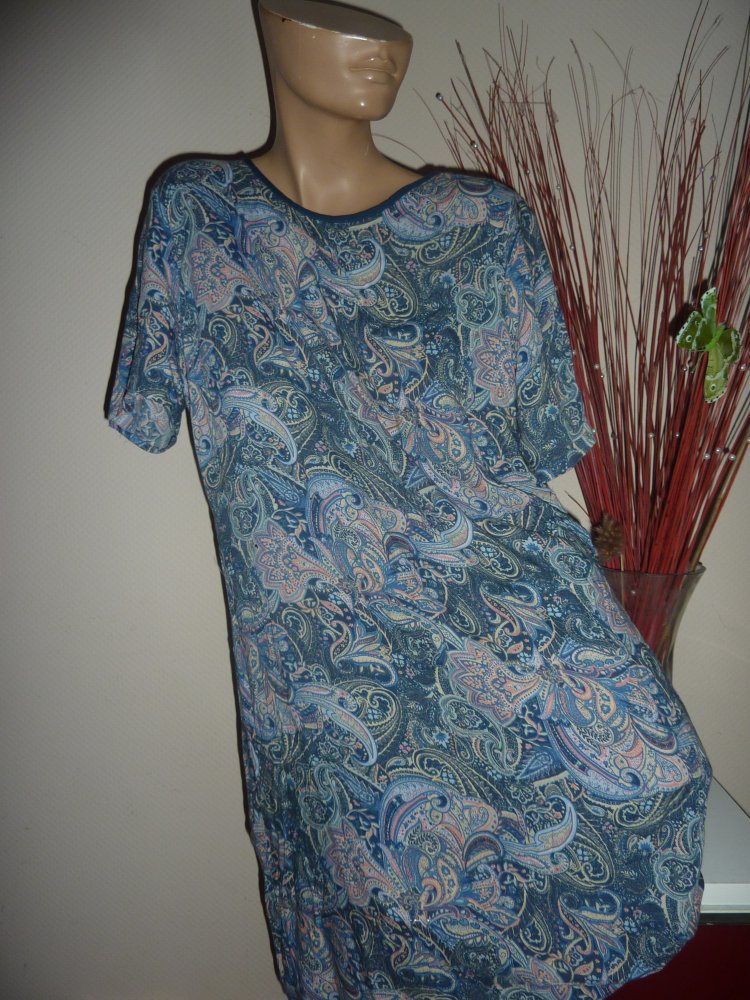 Kleid L XL 44 blau LC WAikiki Sommerkleid kurzarm leicht Tunika lang 