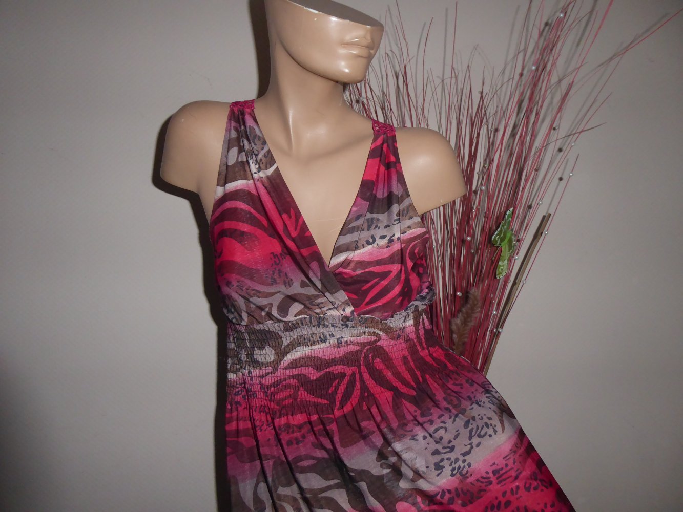 Kleid Sommerkleid Maxikleid 40 M rot braun Strech Jersey Fehler