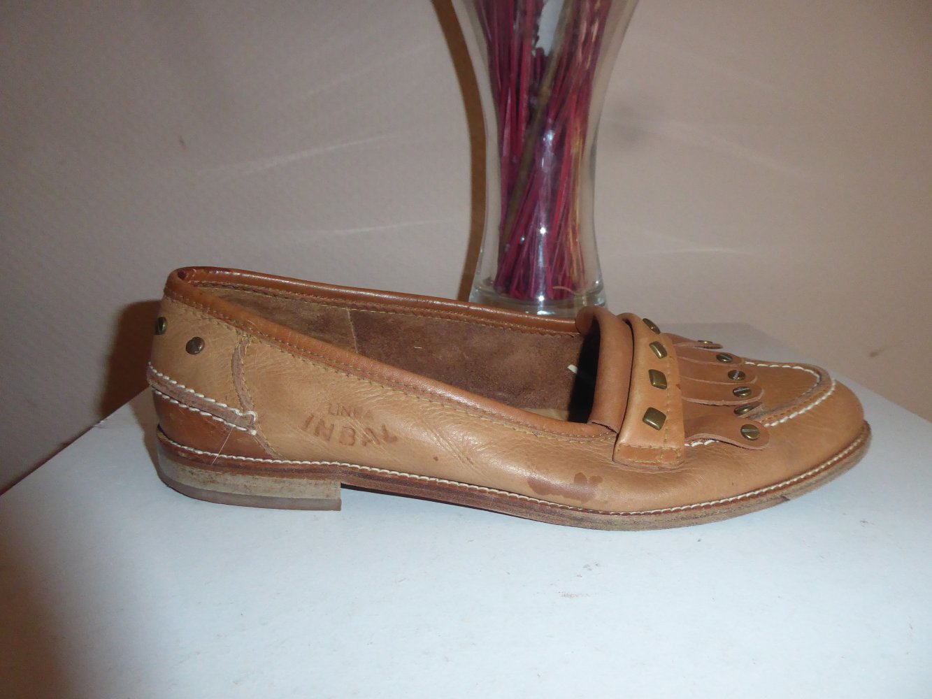 Damen LEDER Schuhe 42 corgnac braun Linea INBAL Italy Slipper Mokassin Loafer