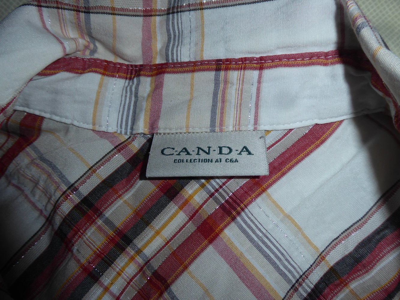 Bluse Canda langarm weiß caro Streifen 40 M Brust ca 52 cm Baumwollmix