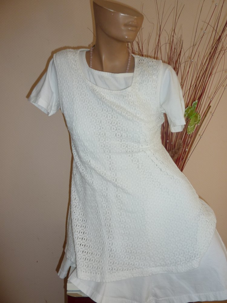 Set Kleid 40 M kurz weiß Shirtkleid Minikleid 2 teilig Longshirt  Sommerkleid Longtop