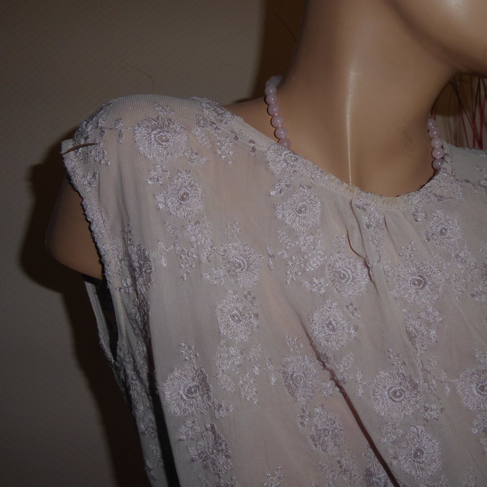 Bluse ärmellos Top kurz M 40 altrosa rosa elastisch Stickerei Sommerbluse Sommertop Tunika