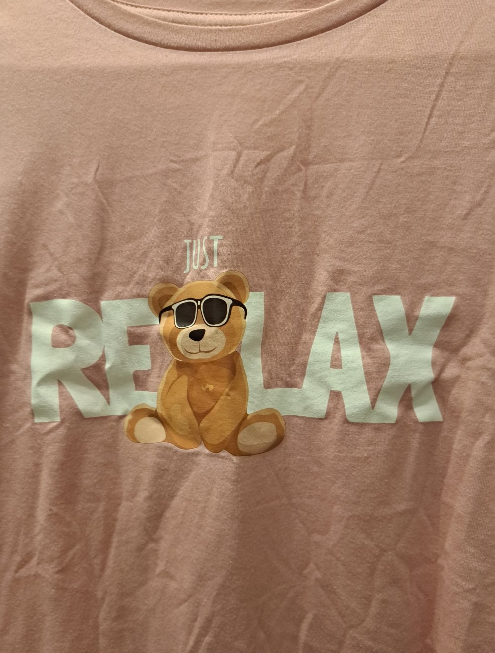 t-shirt mit aufdruck ,, just relax''  mit teddy rosa
