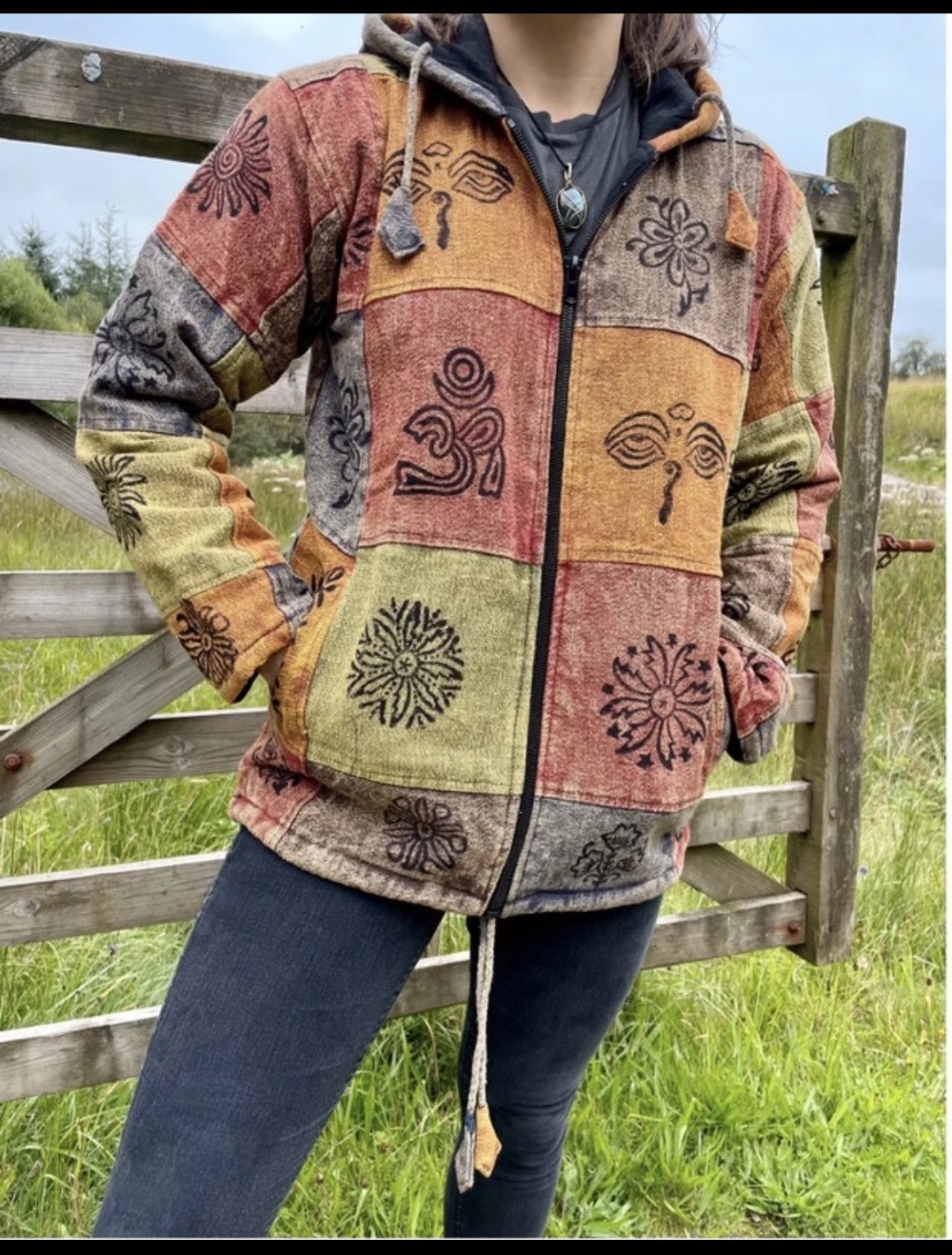 Goa Om Sonne Mond Pytrance Jacke Übergangsjacke Bunt