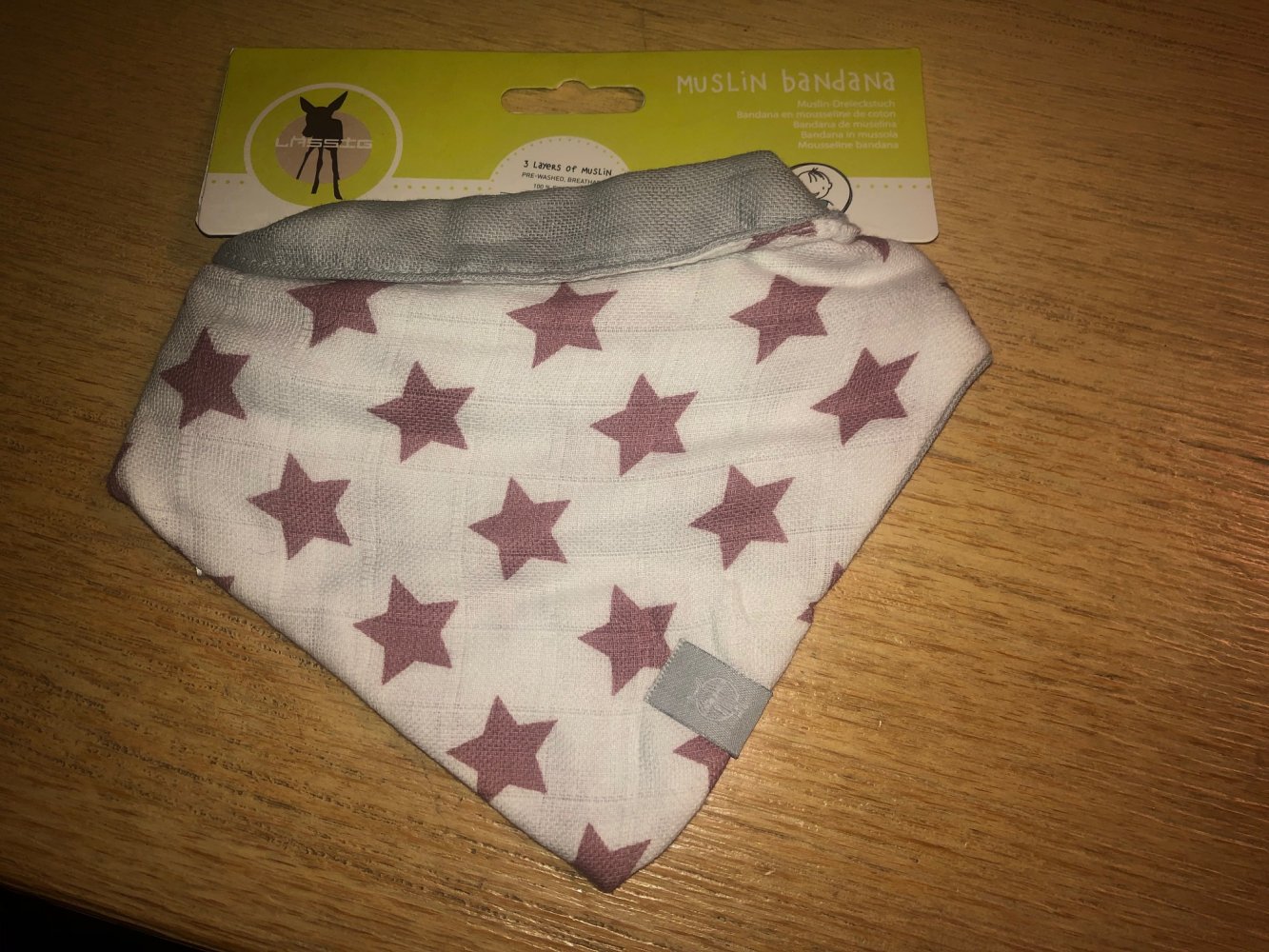 Lässig - Muslin Bandana Halstuch Tuch weiß rosa Sterne grau wendbar NEU