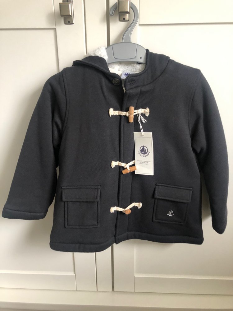 Petit Bateau - Parka Jacke Dufflecoat aus Molton dunkelgrau 36 Mon. 95 cm NEU