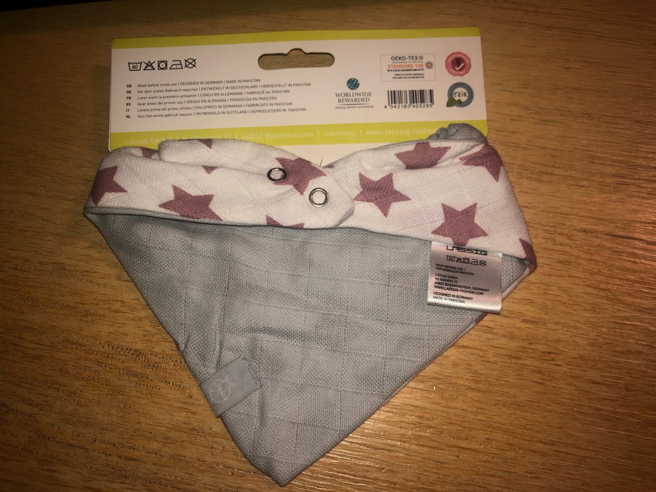 Lässig - Muslin Bandana Halstuch Tuch weiß rosa Sterne grau wendbar NEU