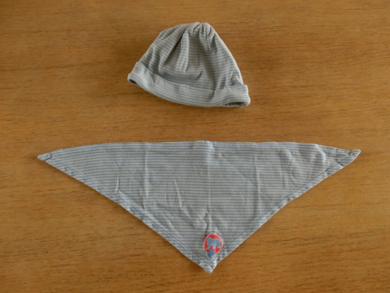 TCM Tchibo - Set Mütze + Halstuch Tuch blau weiß gestreift Elefant + Maus