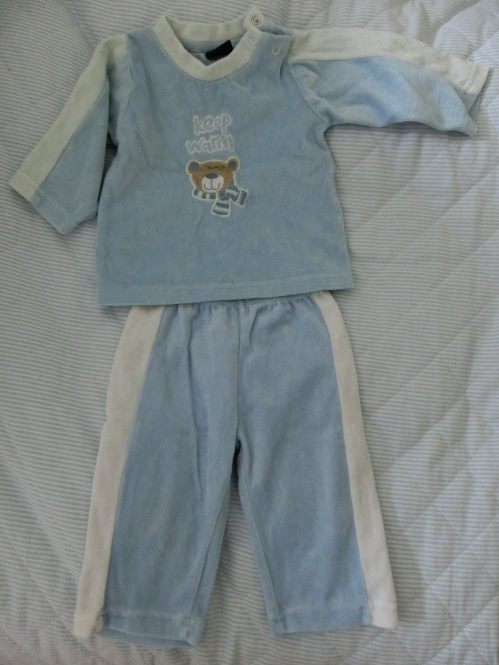 Lupilu 2-Teiler Anzug Nicky Samt Pulli & Hose hellblau weiß Gr. 62 / 68 2-4 Mon.