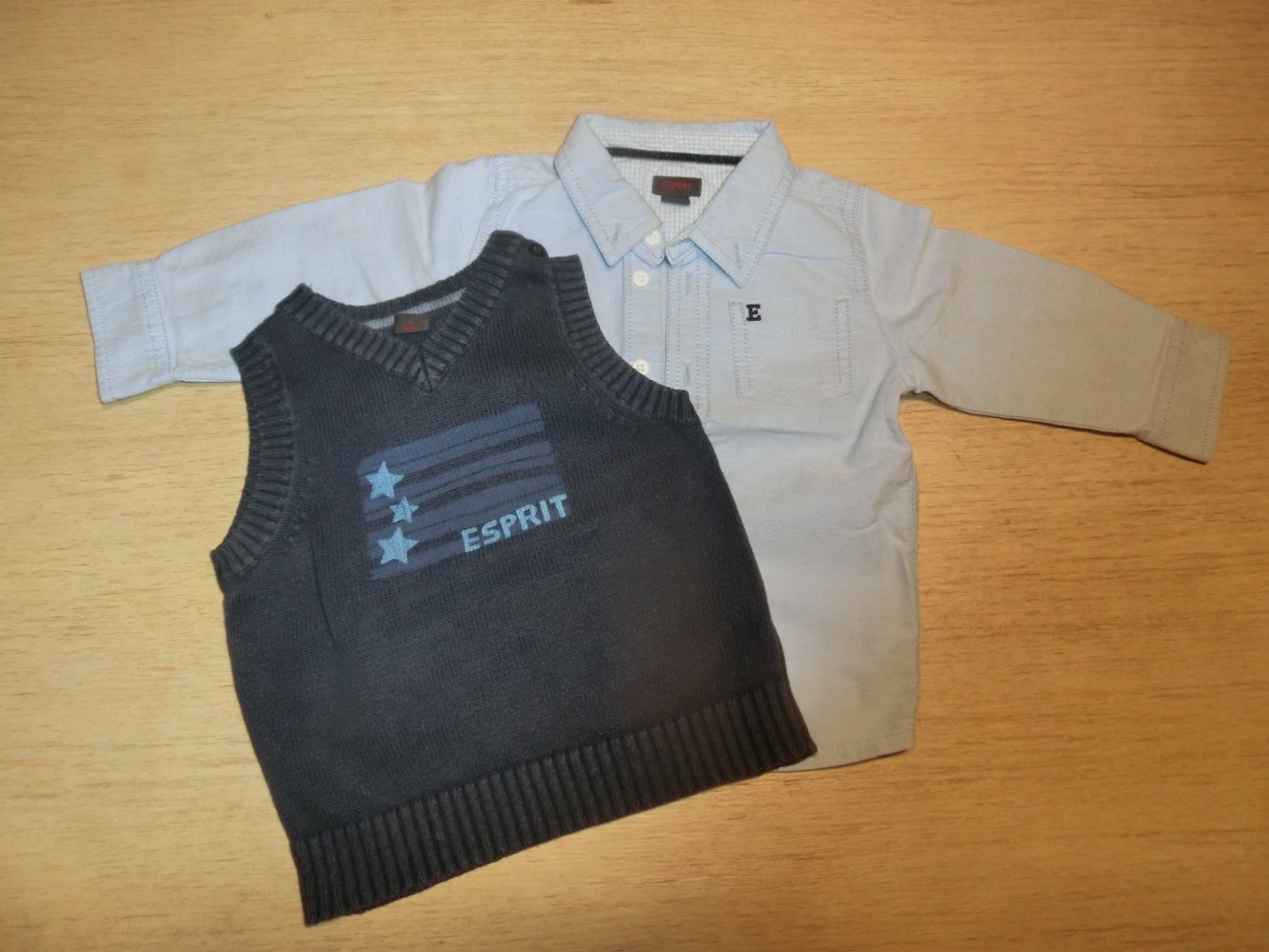 Esprit chickes Set Hemd Langarm + Pullunder blau Gr. 74