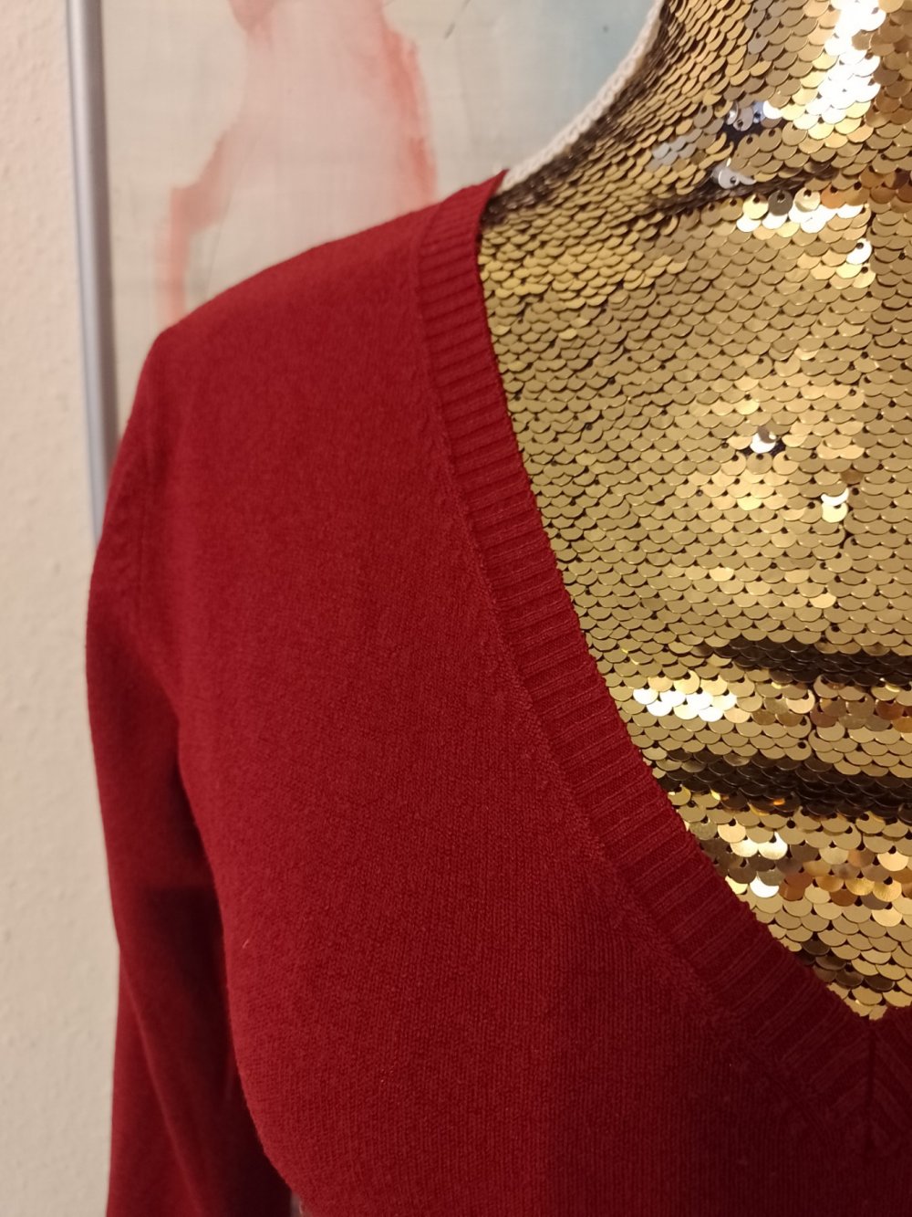 Schöner Pullover, Strick, Jersey. Burgundrot. Große 36.