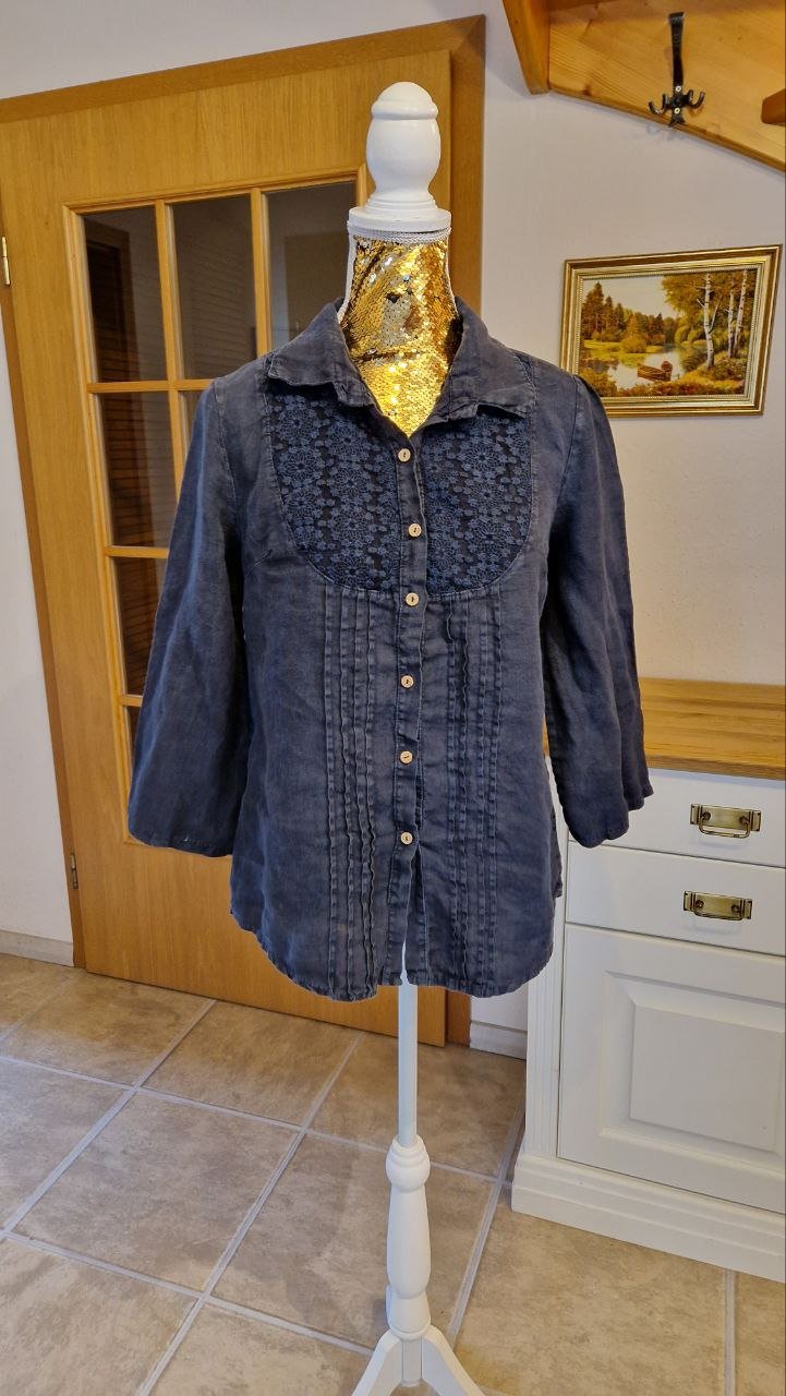 Blaue Bluse. Baumwolle + Leinen.  Größe M. 