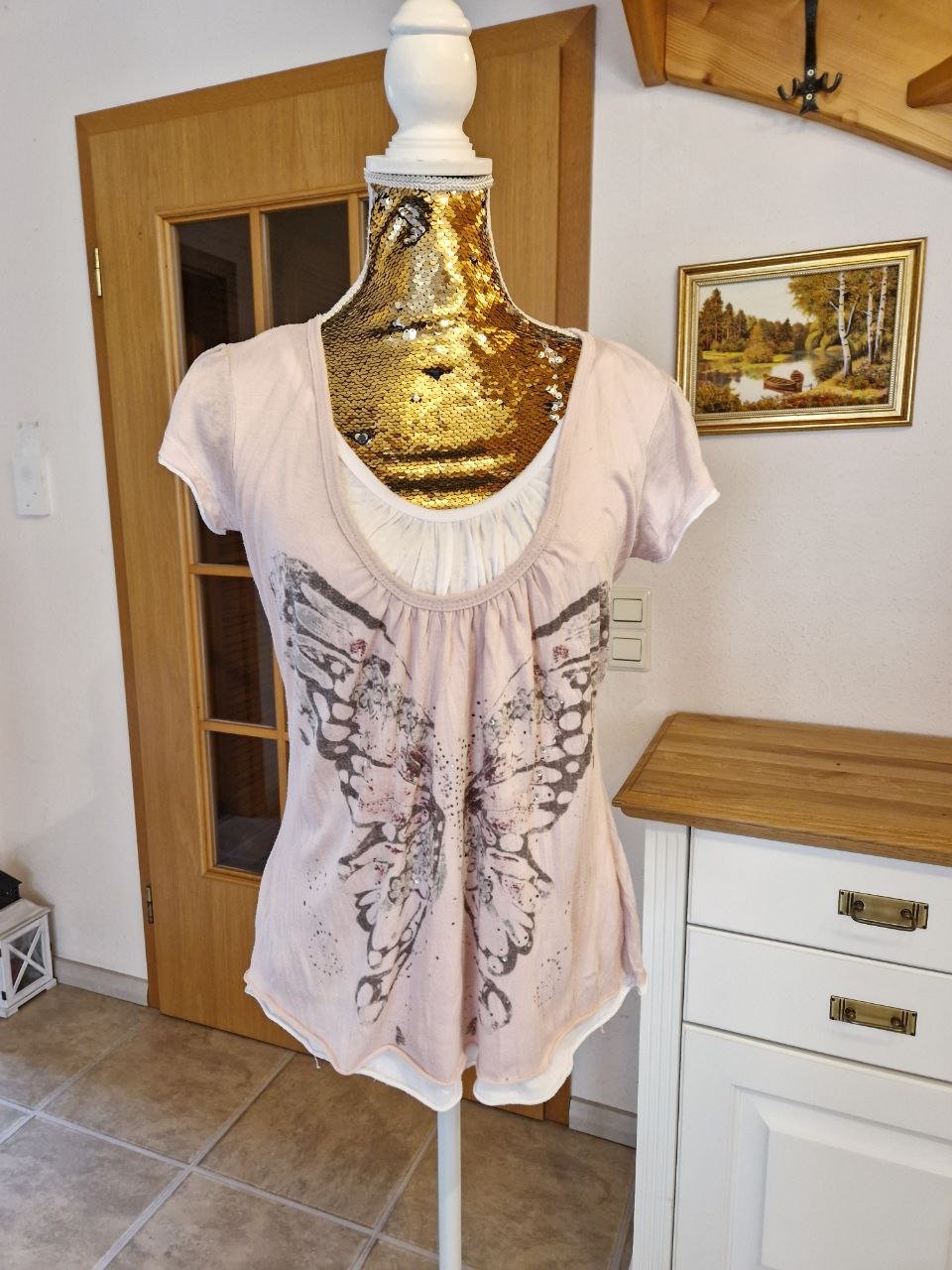 Porta Fortuna. Bequemes T-Shirt - Bluse. Größe S-M. Viskose/Polyester. 