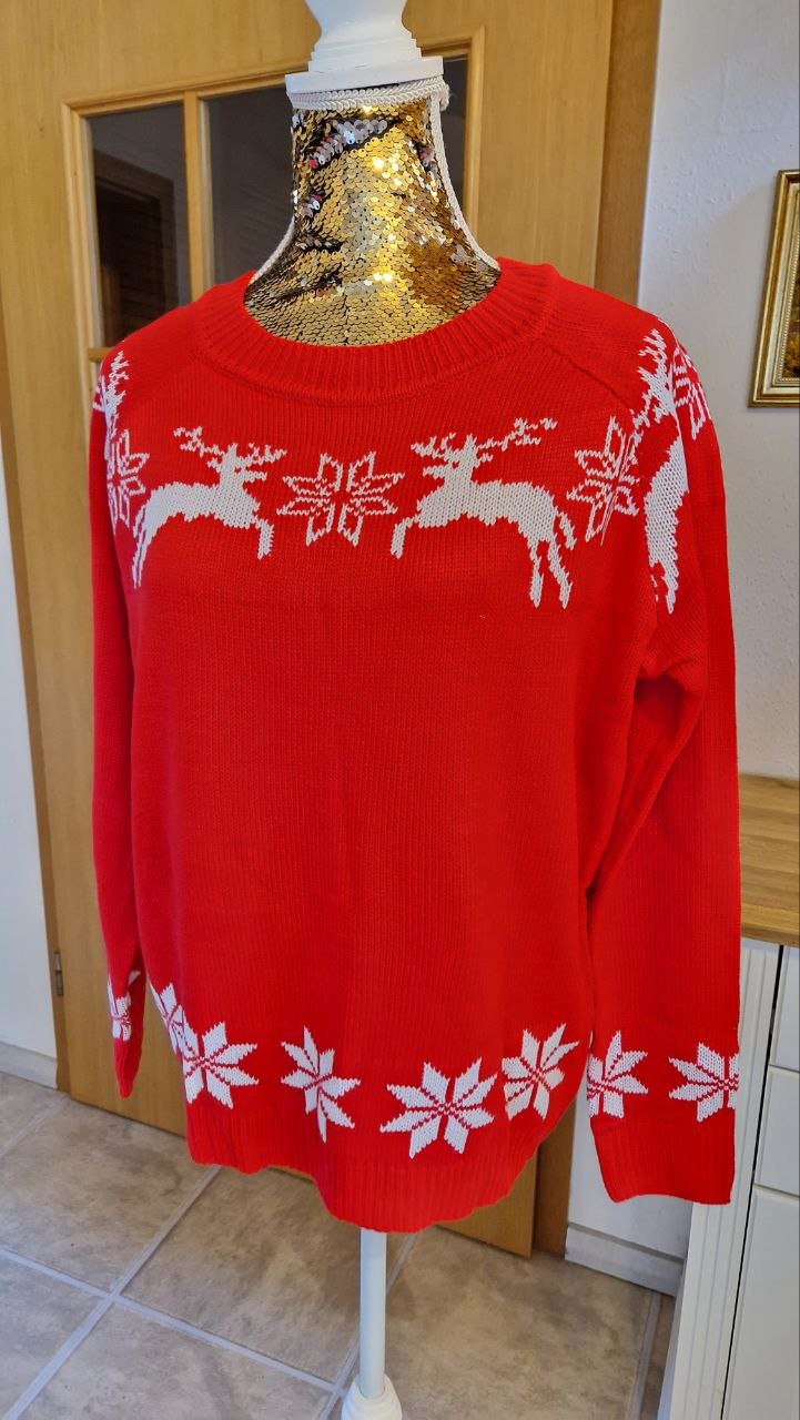 Weihnachtsmuster-Pullover.  Langarm-Raglan.  Größe XL. 
