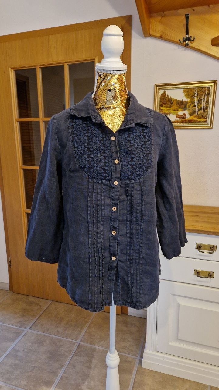 Blaue Bluse. Baumwolle + Leinen.  Größe M. 