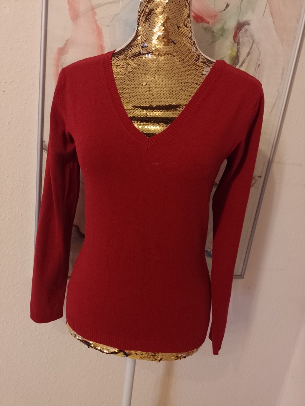 Schöner Pullover, Strick, Jersey. Burgundrot. Große 36.