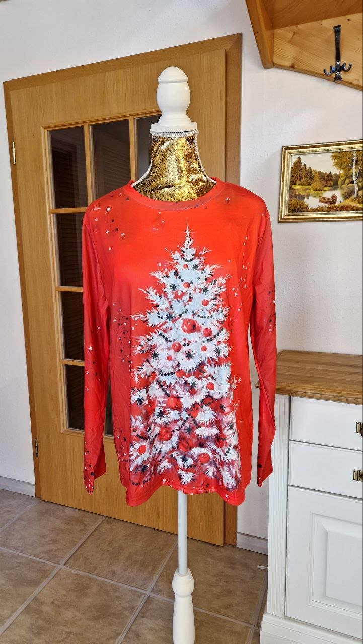 Langarm Weihnachts-Sweatshirt, Pullover. Farbe - Rot. Weihnachtsgeschenk. 