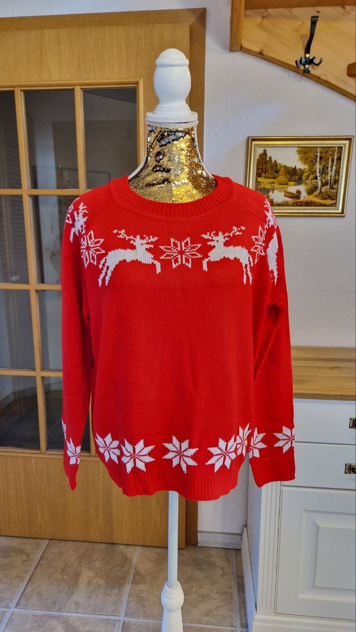 Weihnachtsmuster-Pullover.  Langarm-Raglan.  Größe XL. 