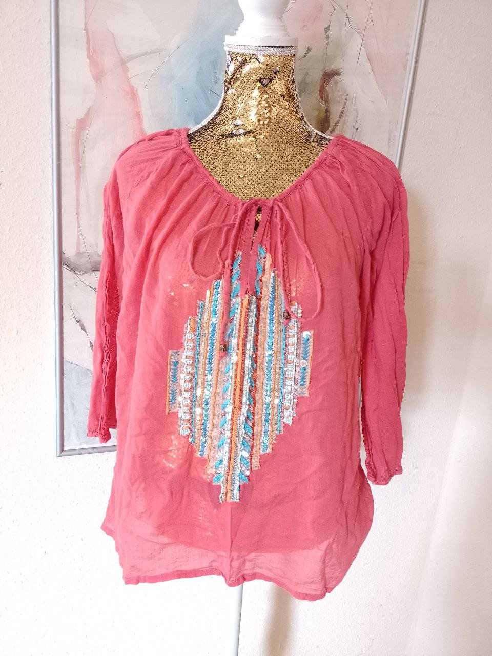 Elegante Bluse - Top mit Pailletten. Baumwolle. Größe XL. 