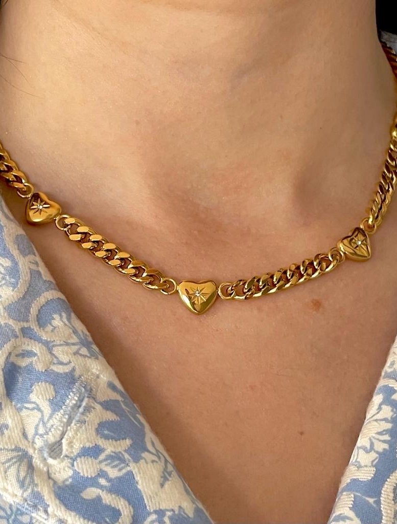 Edelstahl Halskette mit Herz Anhänger, Gliederkette