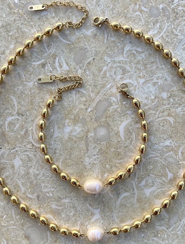 Set Halskette & Armband mit Perlen