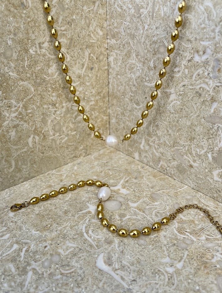 Set Halskette & Armband mit Perlen