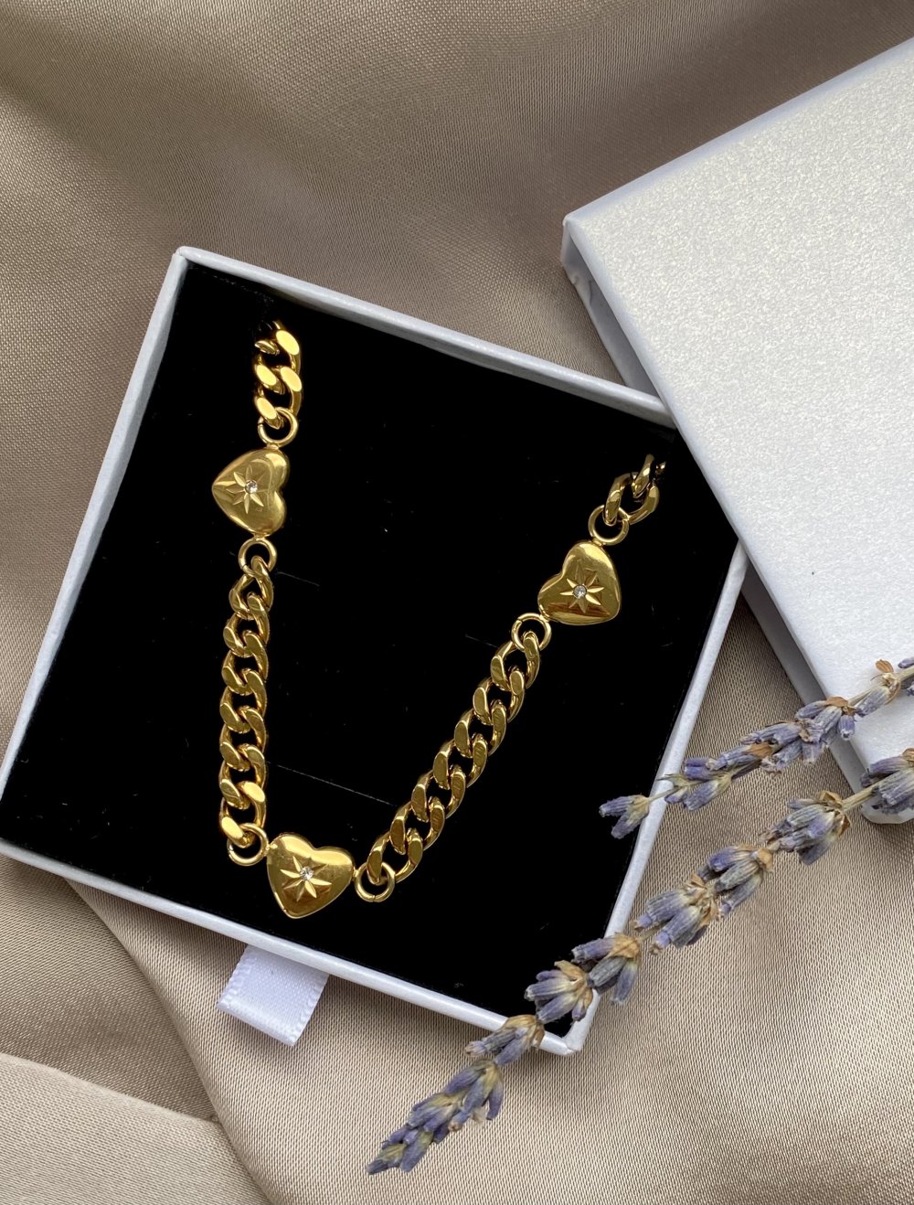 Edelstahl Halskette mit Herz Anhänger, Gliederkette