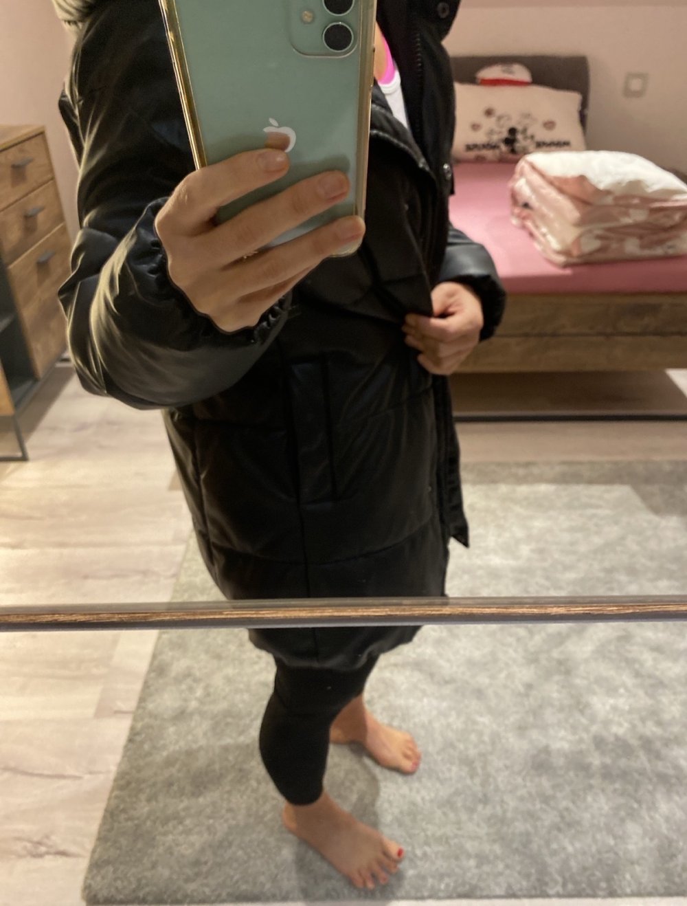 Wintermantel in Kunstleder Optik