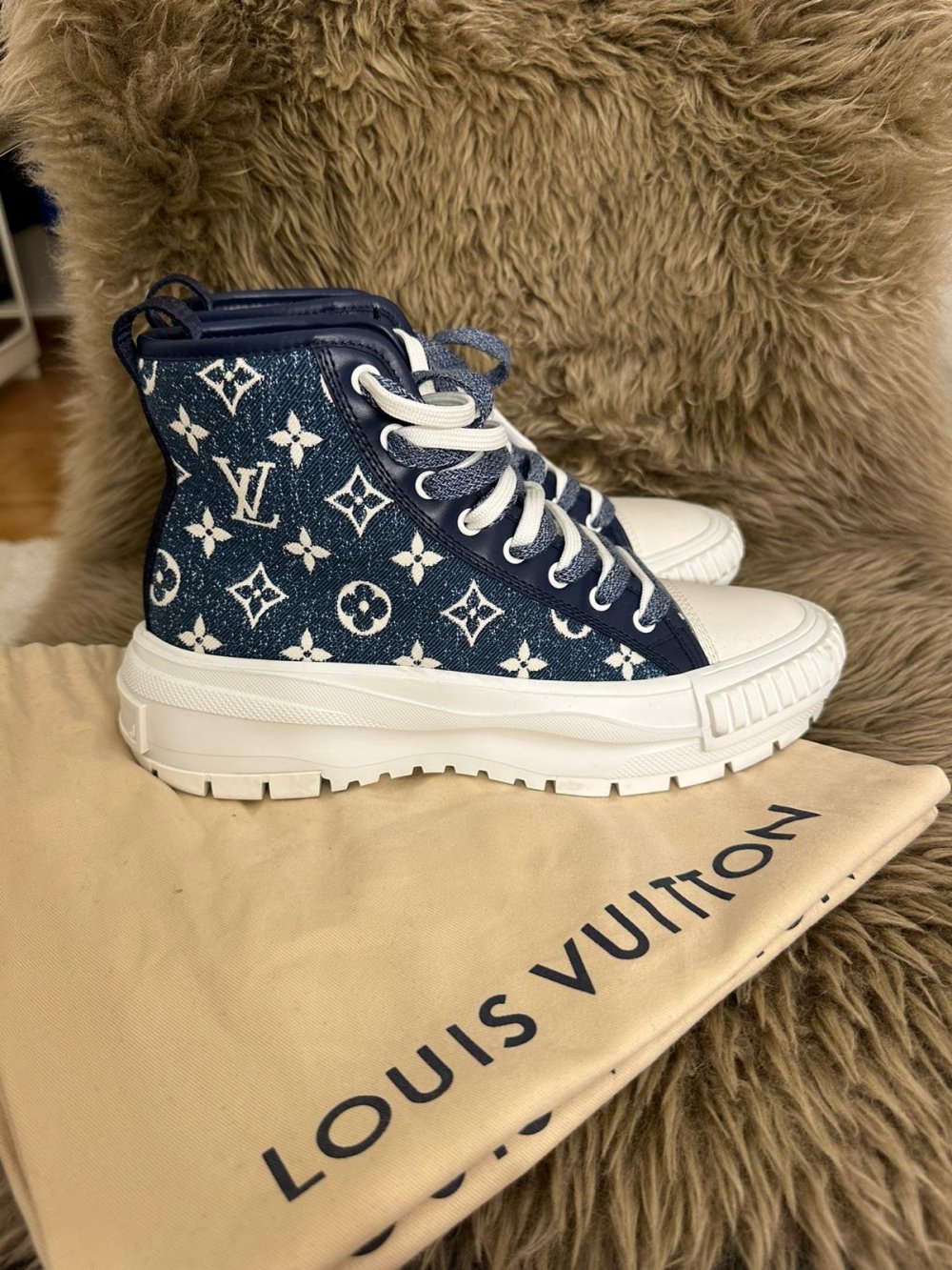 LV womens squad trainer boots blue demin