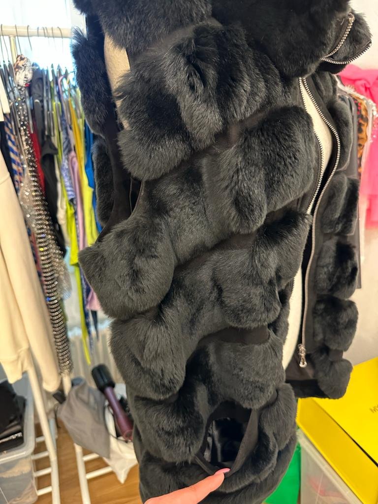 Schwarz Weste Echtes Fell