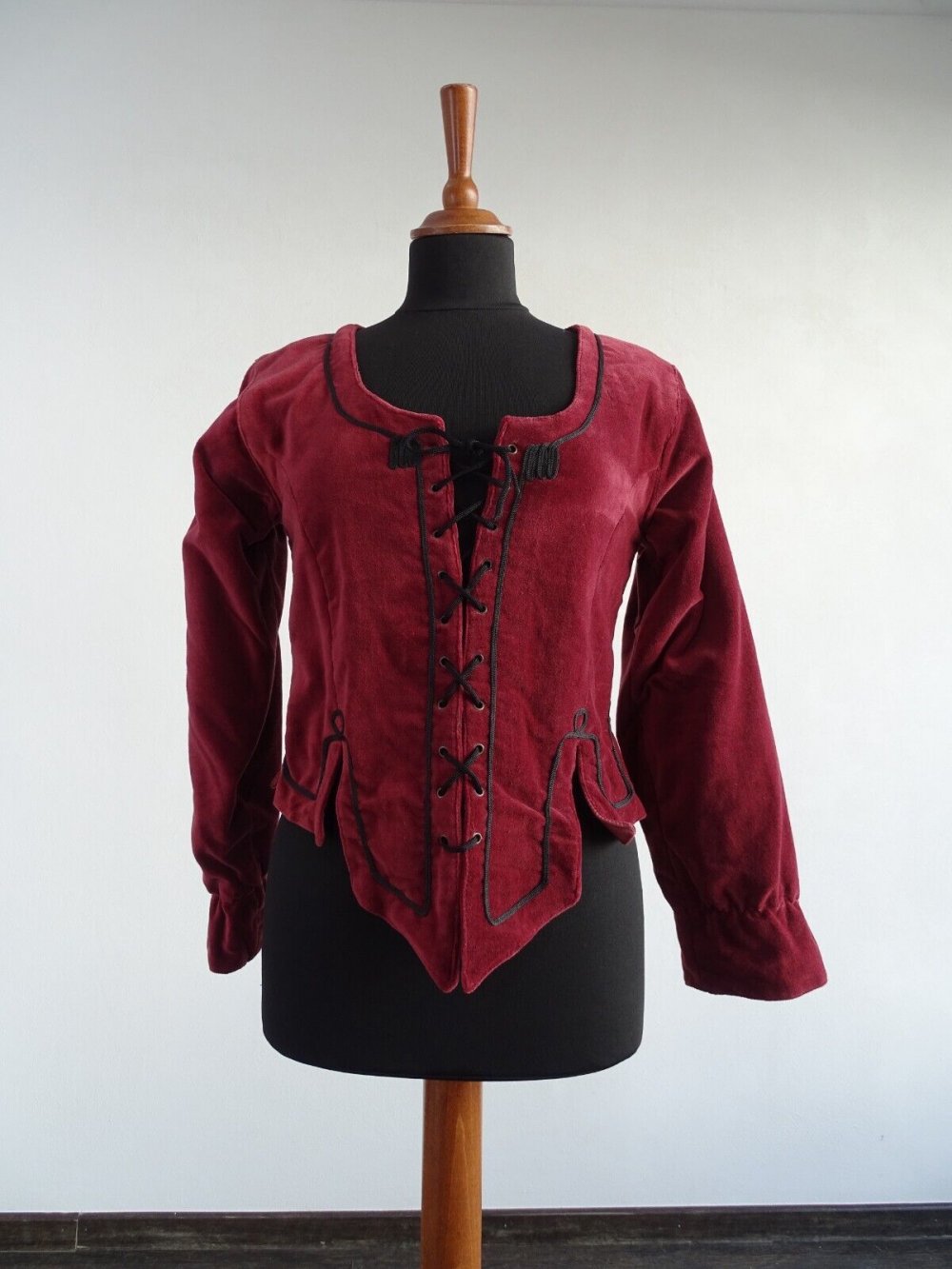 Rote Samt Miederjacke Geschnürt Samtbluse Langärmliges Oberteil LARP Mittelalter, Leonardo Carbone 36-38, S, M