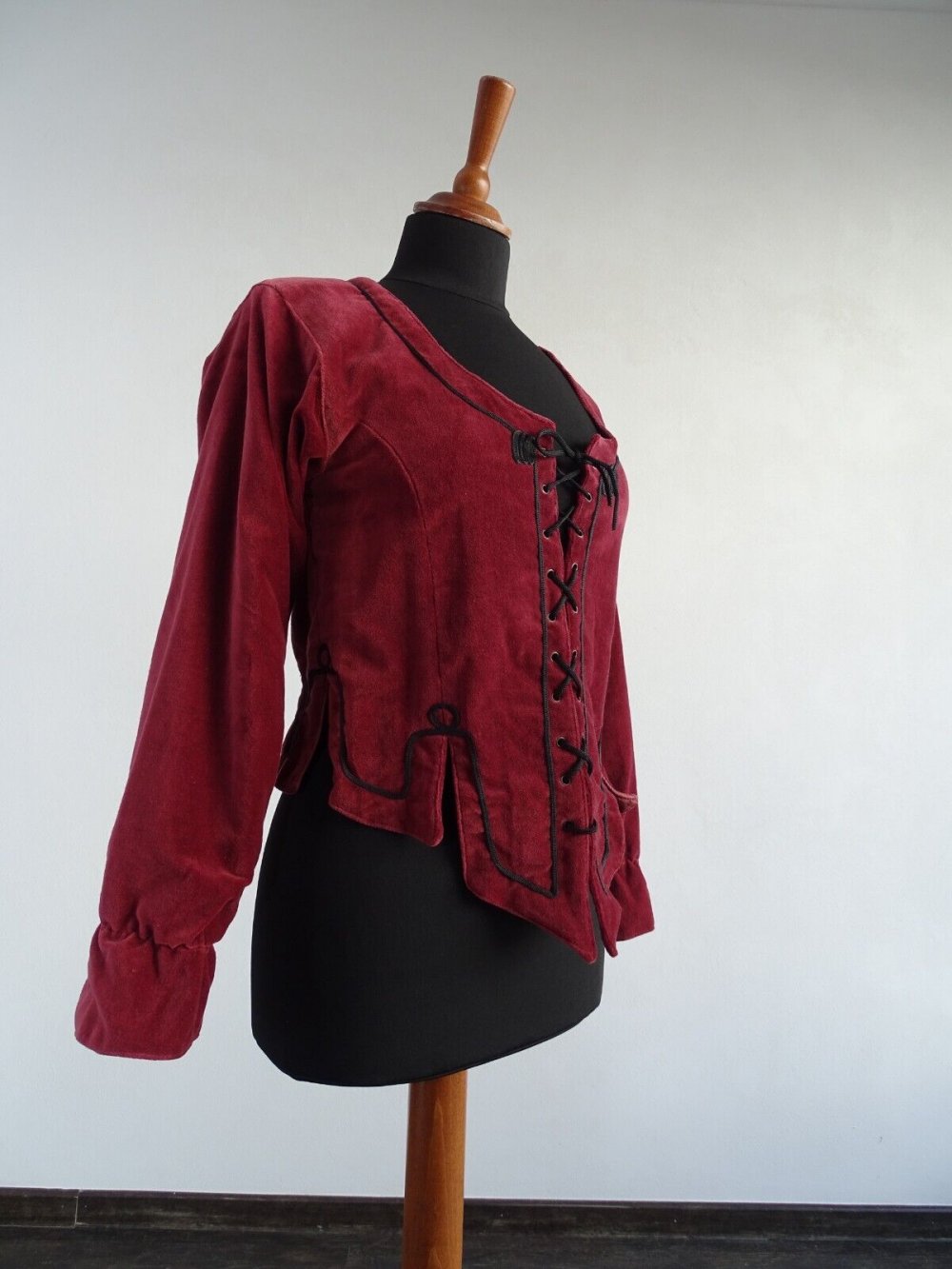 Rote Samt Miederjacke Geschnürt Samtbluse Langärmliges Oberteil LARP Mittelalter, Leonardo Carbone 36-38, S, M