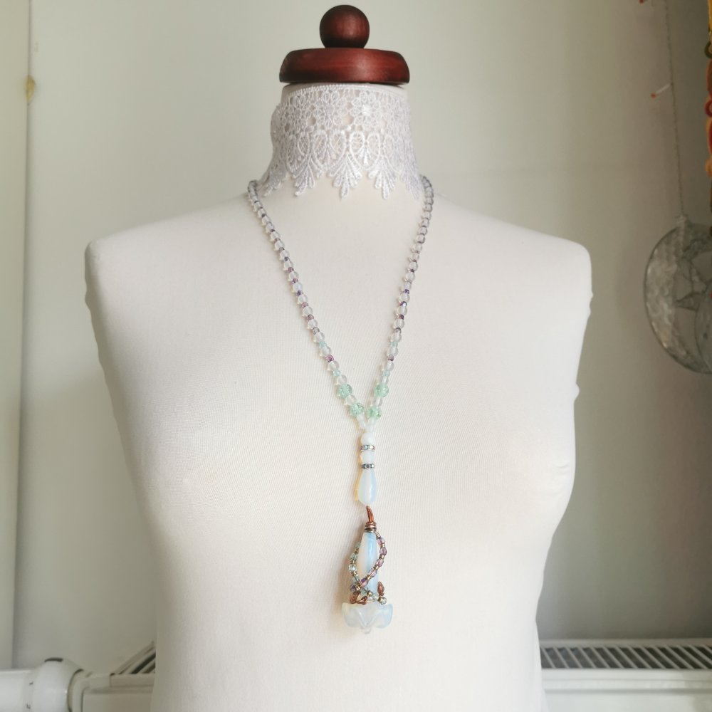 Malakette Yoga Kette Edelglas Opalglas Blume 