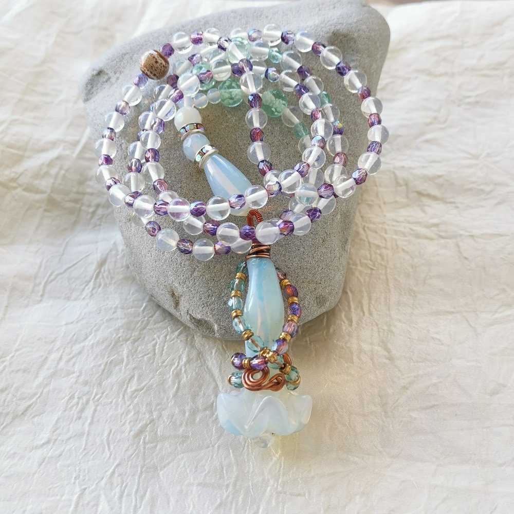 Malakette Yoga Kette Edelglas Opalglas Blume 