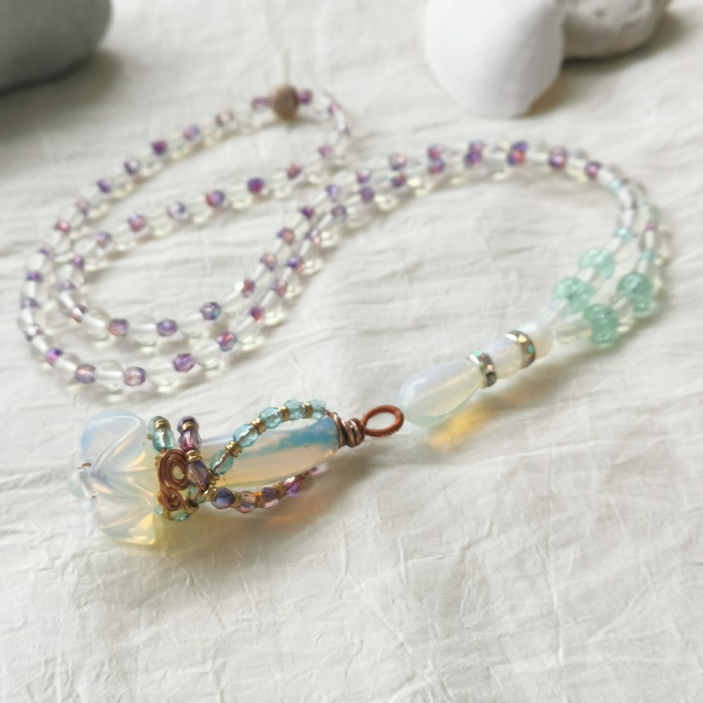 Malakette Yoga Kette Edelglas Opalglas Blume 